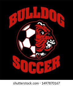 bulldog soccer team design with half mascot face and ball for school, college or league