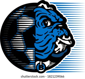 bulldog soccer team design with half mascot face and ball for school, college or league