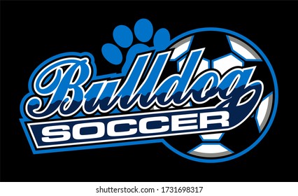 bulldog soccer team design in script with ball for school, college or league