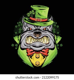 Bulldog St. Patrick' Day in green hat and coat