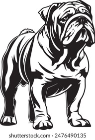 Bulldog standing silhouette vector illustration line art