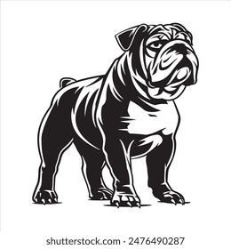 Bulldog standing silhouette vector illustration line art