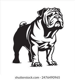 Bulldog standing silhouette vector illustration line art