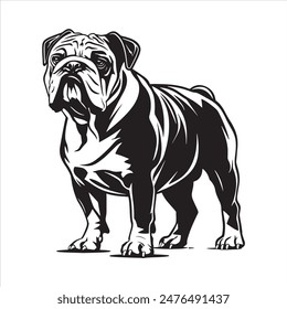 Bulldog standing silhouette vector illustration line art