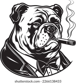 Bulldog In A Suit Smoit A Cigar Logo Monocromo Estilo De Diseño
