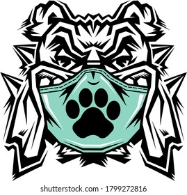 bulldog team mascot wearing mask for school, college or league