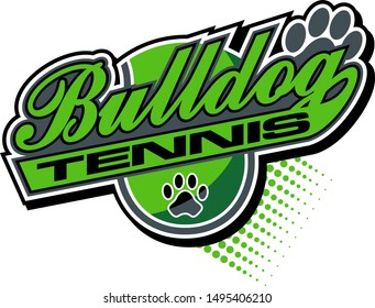 Bulldog Tennis Team Design In Script With Tail And Large Ball For School, College Or League