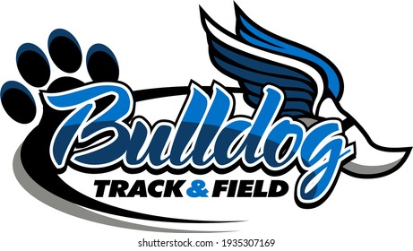 bulldog track and field team design with winged foot for school, college or league