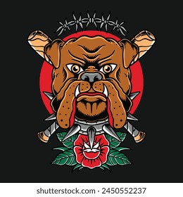 Bulldog Traditional Tattoo Illustration Vector