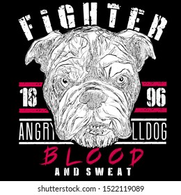 bulldog vector dog fighter in the wounds on the face sketch print for clothes white poster 