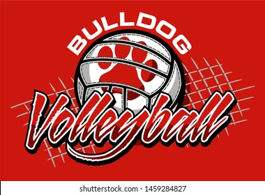 bulldog volleyball team design with ball and net for school, college or league - Shutterstock ID 1459284827
