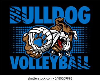 bulldog volleyball team design with mascot holding ball for school, college or league