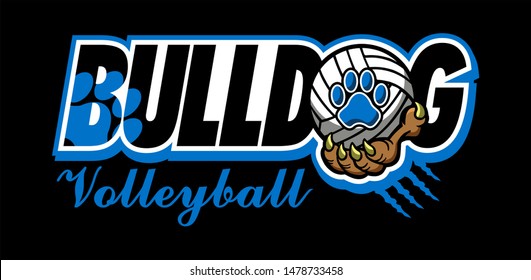 bulldog volleyball team design with paw holding ball for school, college or league