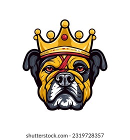 Bulldog wearing a crown head logo design illustration, capturing the essence of loyalty and tenacity. Make a powerful statement with this unique emblem