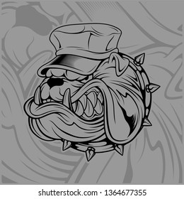 bulldog wearing hat.hand drawing,Shirt designs, biker, disk jockey, gentleman, barber and many others.isolated and easy to edit. Vector Illustration - Vector