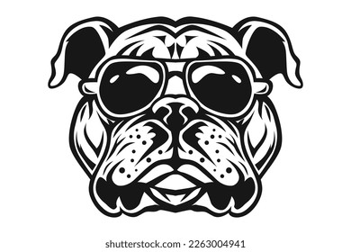 bulldog wearing sunglasses, bulldog head vector logo black and white