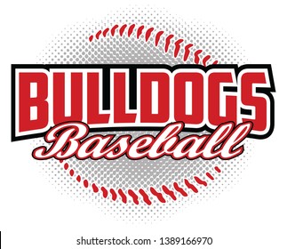 Bulldogs Baseball Design is a bulldogs mascot design template that includes team text and a stylized softball graphic in the background. Great for team or school t-shirts, promotions and advertising.
