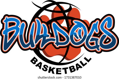 bulldogs basketball team design with large paw print inside ball for school, college or league