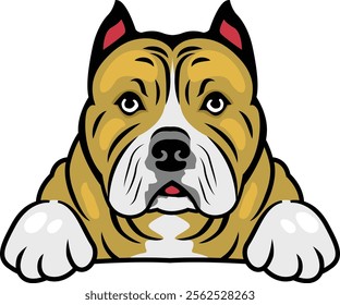 a Bulldog's captivating head peeks in illustration