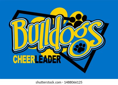 bulldogs cheerleader design with megaphone and paw prints for school, college or league