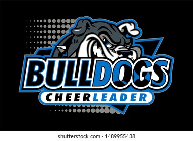 bulldogs cheerleader team design with half mascot face for school, college or league