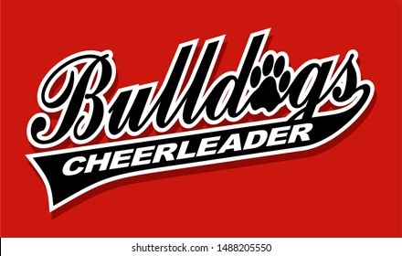 bulldogs cheerleader team design in script with paw print for school, college or league