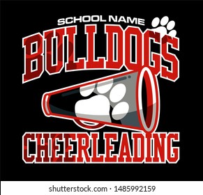 bulldogs cheerleading design with megaphone and paw print for school, college or league