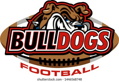 bulldogs football team design with mascot head and ball for school, college or league