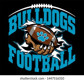 Bulldogs Football Team Design With Mascot Claw Holding Ball For School, College Or League