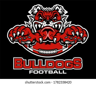 diseño de equipo de fútbol de bulldogs con mascota y media pelota para escuela, universidad o liga