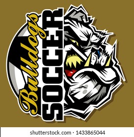 bulldogs soccer team design with ball and half mascot for school, college or league