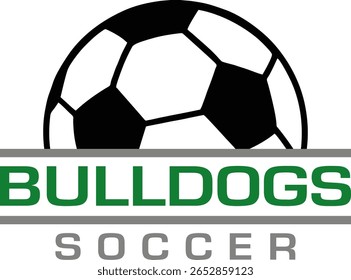 Bulldogs Soccer Team Design is a fantastic graphic for your soccer team that includes a ball and text. It is great for shirt designs, promotional products of any kind and advertising uses.
