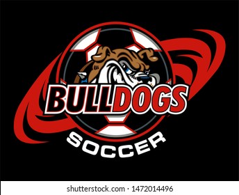 bulldogs soccer team design with mascot face and ball for school, college or league