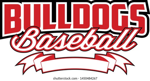 Bulldogs Softball Design With Banner is a team design template that includes text and a blank banner with space for your own information. Great for advertising and promotion for teams or schools.