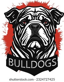 bulldogs is a sports team design that includes abstract creative bulldog logo design and a football graphic. great for bulldogs t-shirts. white background