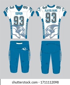 Bulldogs symbol white and blue color combination with 3D effect numbers American Football Uniform design