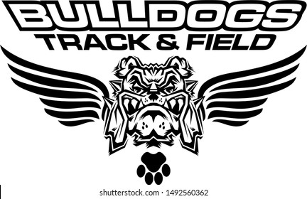 bulldogs track and field team design with winged mascot head for school, college or league