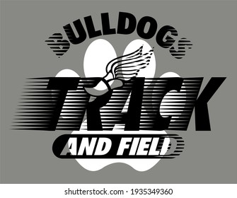 bulldogs track and field team design with paw print for school, college or league