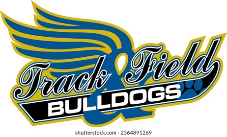 bulldogs track and field team design in script with tail for school, college or league sports