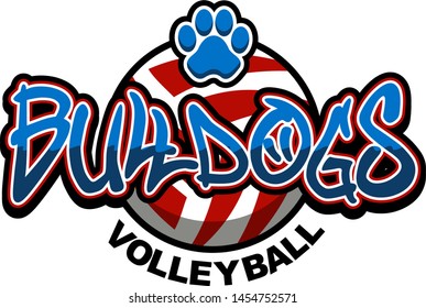 bulldogs volleyball team design with paw print inside ball for school, college or league