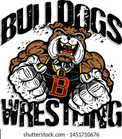 Bulldogs Wrestling Team Design With Muscular Mascot For School, College Or League