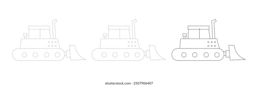 bulldozer , activity page, three different dot thicknesses variations, vector set