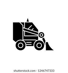 Bulldozer black icon, vector sign on isolated background. Bulldozer concept symbol, illustration 