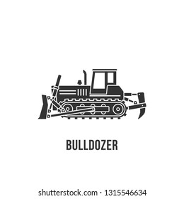 Bulldozer black silhouette icon. Construction equipment illustration