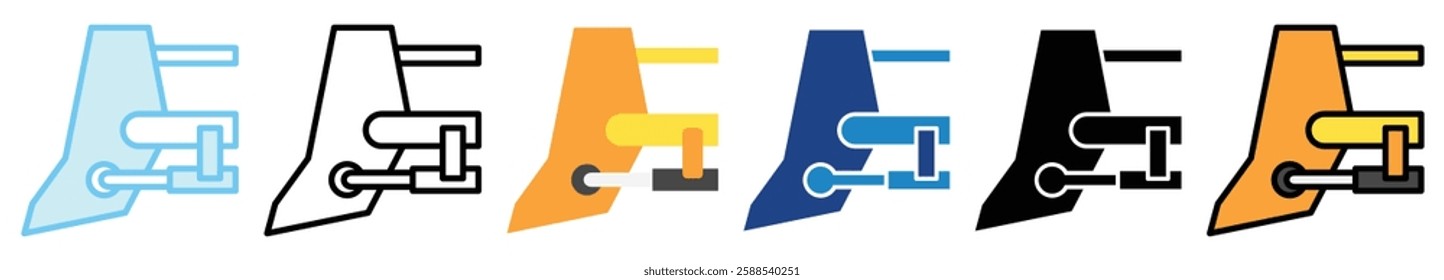 Bulldozer Blade multi style, mini illustration icon. outline, flat, glyph, line color, UI, UX, app and web, digital or print. related to heavy machinery, industry, road construction theme