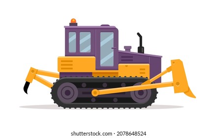Bulldozer con un cubo. Maquinaria de construcción. Ilustración vectorial sobre fondo blanco.
