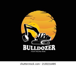 Bulldozer or building silhouette in the forest