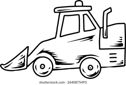Bulldozer cartoon outline drawing illustration  