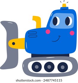 Bulldozer Character Cartoon Vehicle Vector Illustration