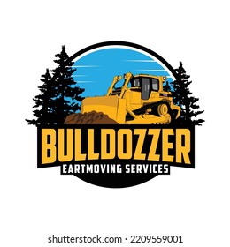 Bulldozer circle logo template vector. Heavy equipment logo vector for construction company.